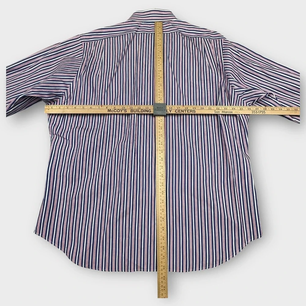 Polo Ralph Lauren Shirt Mens XL 17.5 Blue Pink White Striped Regent Classic VTG‎